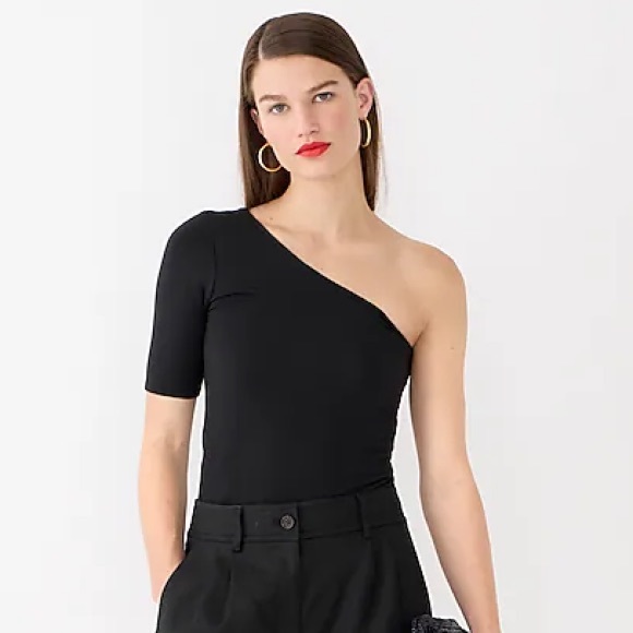 J. Crew FormKnit one-shoulder elbow-sleeve T-shirt in white - Picture 3 of 4